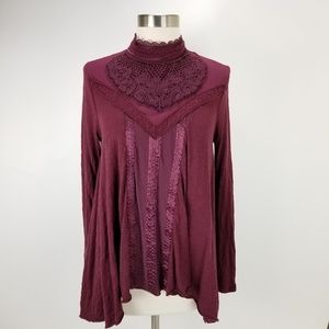 Free People Lace Mock Neck Tunic Size Small